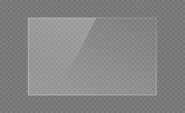 Dikdörtgen cam levha, ayna, pencereler. Şeffaf arka planda izole edilmiş cam levhalar ya da pankartlar. Resim ya da ayna için ışık efekti