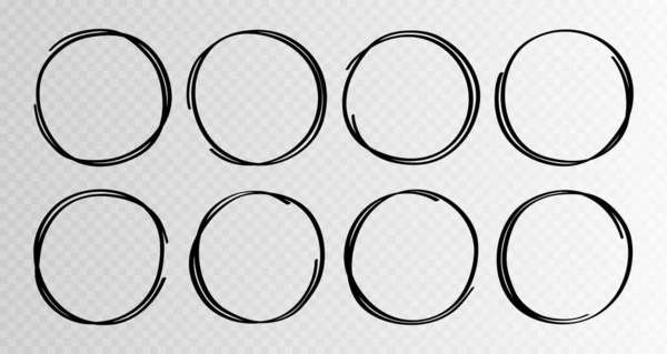 손으로 그린 원 스케치 프레임 슈퍼 세트. 선 원을 둥글게 합니다. 벡터 일러스트레이션 — 스톡 벡터