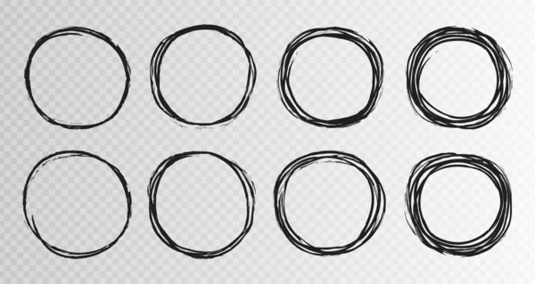 Disegnato a mano cerchi grunge schizzo cornice super set. Rotonde scarabocchiare cerchi linea. Illustrazioni vettoriali — Vettoriale Stock