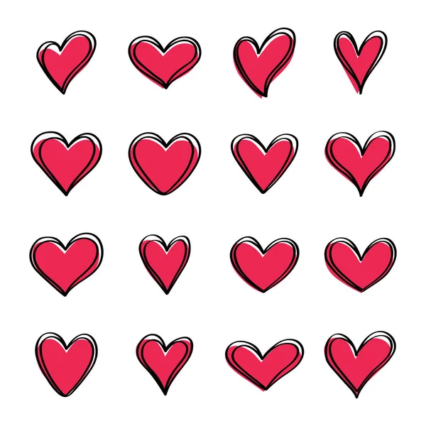 Tangled grunge round hand drawn heart icons set isolated on white background. For poster, wallpaper and Valentine's day. Collection of hearts, creative art — 스톡 벡터