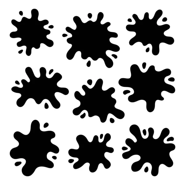 Super set mão desenhada manchas pretas isoladas no fundo branco. Ilustração vetorial — Vetor de Stock