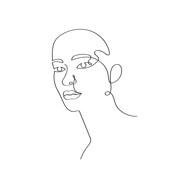 Mujer cara línea continua dibujo a mano. Retrato mínimo abstracto de mujer. Diseño gráfico vectorial — Archivo Imágenes Vectoriales