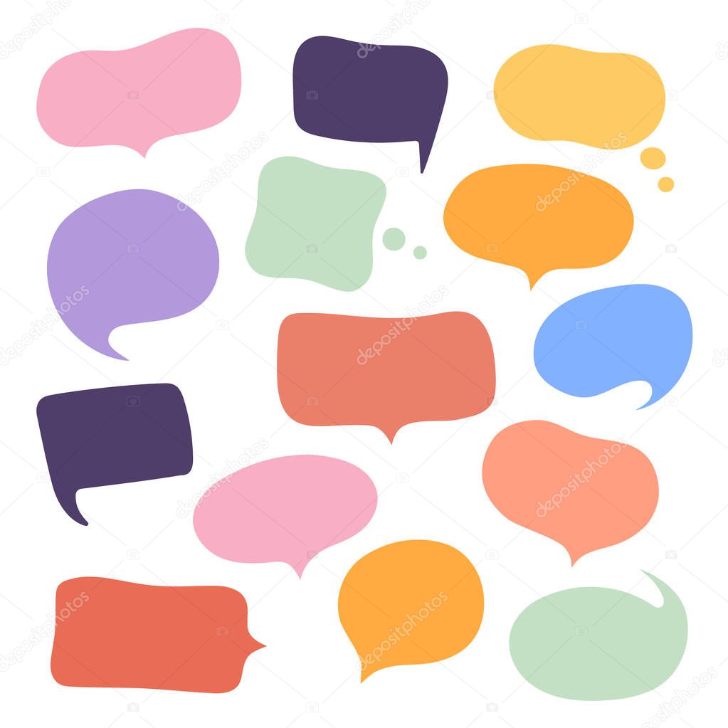 Set different hand-drawn speech bubble. Talk chat speak message. Empty blank comment. Vector illustration design