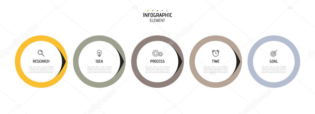 Infographic template for business process. Colorful circular elements with numbers 5 options or steps. Vector illustration graphic design