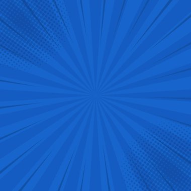 Yarım ton köşeli mavi retro arkaplan. Yaz arkaplanı. Çizgi roman, poster, reklam tasarımı için retro pop sanat tarzında vektör illüstrasyonu