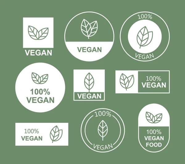 Flaches veganes Symbol auf weißem Hintergrund setzen. Bio, Ökologie, Bio-Logos und -Abzeichen, Etikett, Etikett. Vektor-Illustrationsdesign — Stockvektor
