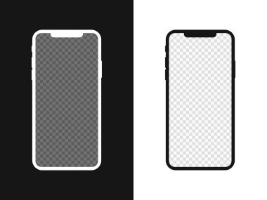 Akıllı telefon boş ekran, telefon modeli beyaz ve siyah arkaplanda izole edilmiş. Yeni telefon modeli. Bilgi grafikleri veya sunum UI tasarım arayüzü için şablon.