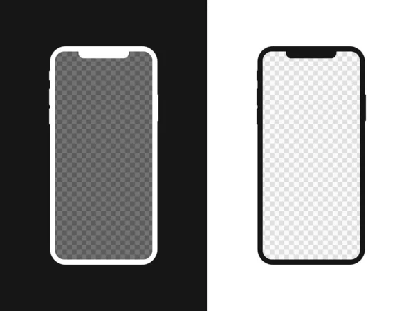 智能手机空白屏幕 手机模型隔离在白色和黑色背景 新的电话型号 Infographics或Presentation Ui设计接口模板 — 图库矢量图片
