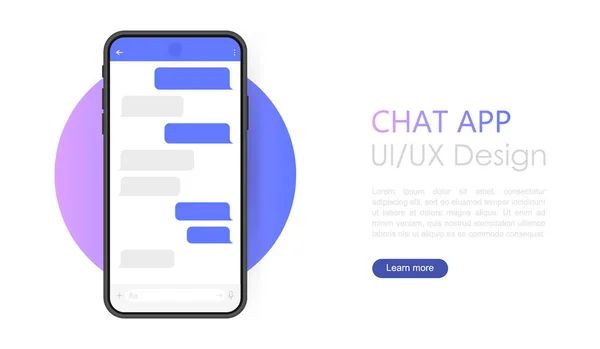 Téléphone Intelligent Avec Écran Chat Messager Illustration Vectorielle Moderne Style — Image vectorielle