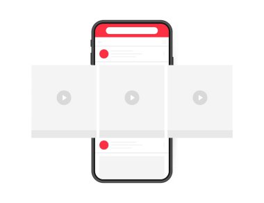 Sosyal medya tasarım konsepti. Sosyal ağda arayüz atlıkarıncalı akıllı telefon video oynatıcı. Modern düz biçim vektör illüstrasyonu.