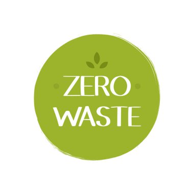 Sıfır atık etiketi, çevre koruması. Plastik yok ve yeşil slogan kullan. Vektör illüstrasyonu.