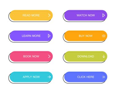 Web sitesi, mobil uygulama ve infografi için modern malzeme tarzı düğmeler. Farklı renkte renkler. Modern vektör çizimi düz biçimi