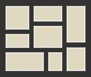 Boş posta pulunu ayarla. Dişletilmiş sınır posta etiketi şablonu. Vektör grafik tasarımı