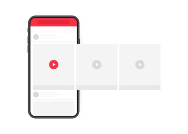 Sosyal medya tasarım konsepti. Sosyal ağda arayüz atlıkarıncalı akıllı telefon video oynatıcı. Modern düz biçim vektör illüstrasyonu