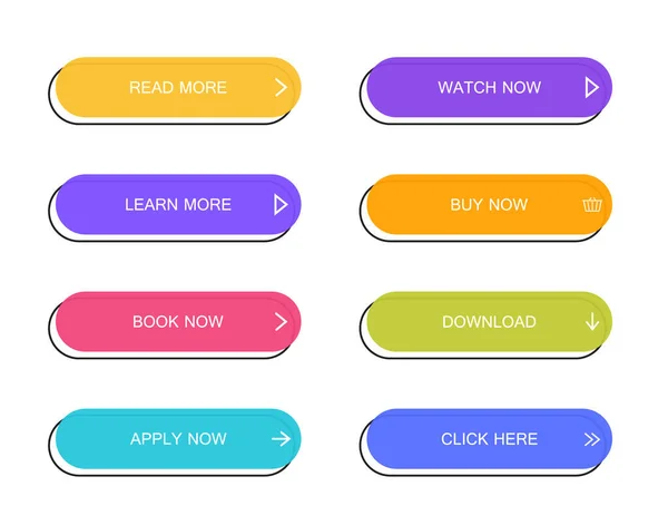 Conjunto de botones de estilo de material moderno para sitio web, aplicación móvil e infografía. Diferentes colores. Moderna ilustración vectorial estilo plano — Vector de stock