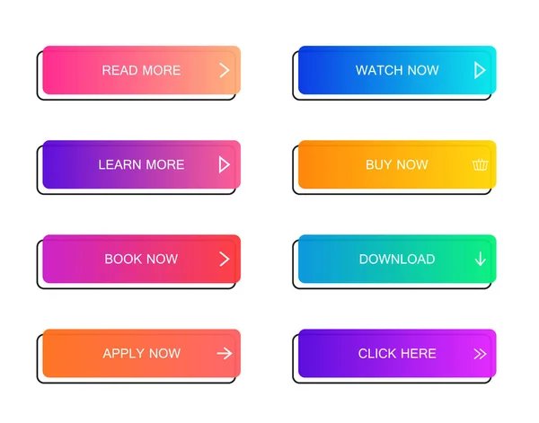 Conjunto de botones de estilo de material moderno para sitio web, aplicación móvil e infografía. Diferentes colores de degradado. Moderna ilustración vectorial estilo plano — Vector de stock
