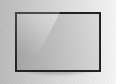 Şeffaf arkaplanda izole edilmiş gerçekçi siyah televizyon ekranı. 3D boş televizyon monitörü. Vektör illüstrasyonu.