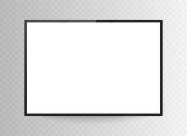 Şeffaf arkaplanda izole edilmiş gerçekçi siyah televizyon ekranı. 3D boş televizyon monitörü. Vektör illüstrasyonu.