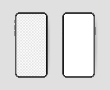 Gerçekçi akıllı telefonu boş ekrana ayarla, telefon modeli. Bilgi grafikleri veya sunum UI tasarım arayüzü için şablon.