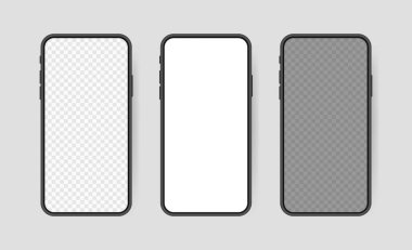 Gerçekçi akıllı telefonu boş ekrana ayarla, telefon modeli. Bilgi grafikleri veya sunum UI tasarım arayüzü için şablon.