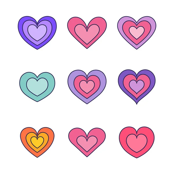 Coloridos Iconos Dibujados Mano Corazón Conjunto Aislado Sobre Fondo Blanco — Vector de stock
