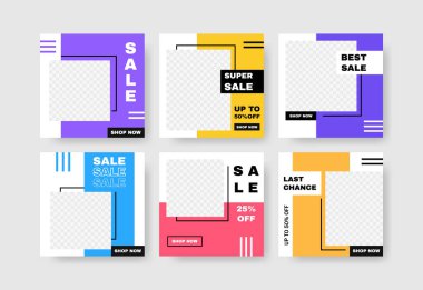 Sosyal medya paylaşımı için satış afişi şablonu tasarımı. Reklam postası ya da hikaye. Vektör illüstrasyonu.