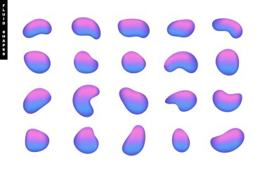 Gradyan sıvı şekillerini ayarlayın. Holografik bukalemun tasarım paletinin sıvı elementleri. Vektör illüstrasyonu.