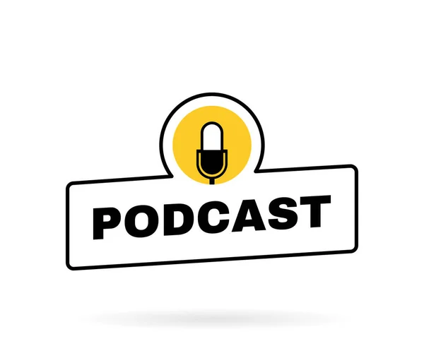 Mikrofon amblemli Podcast geometrik rozet. Logo tasarımı. Vektör illüstrasyonu.