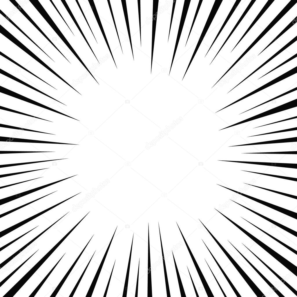 Background of comic book action lines. Speed lines Manga frame isolated on white background. Vector graphic design.