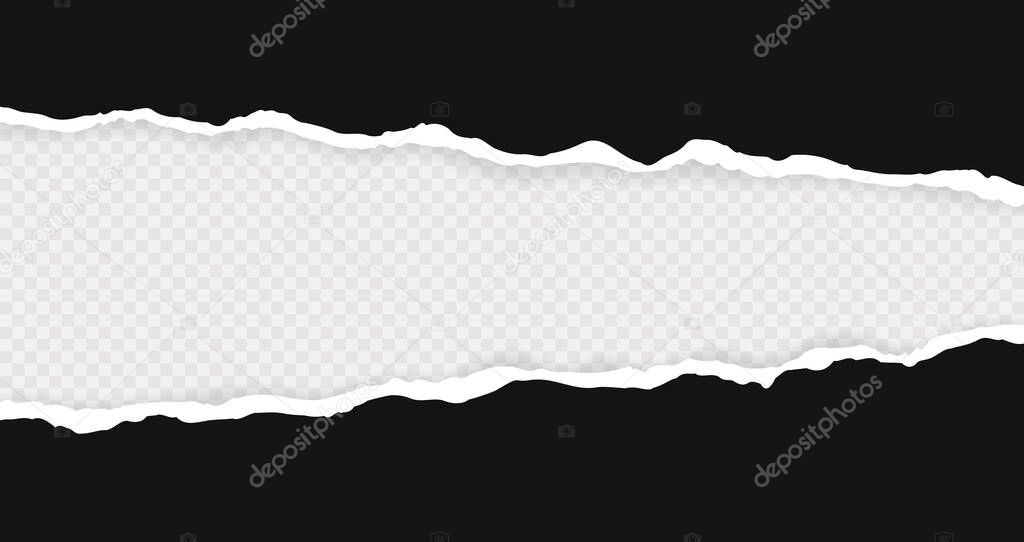 Ripped squared horizontal paper strips for text or message. Torn paper edge. Torn paper stripes. Vector illustration.