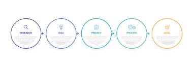 5 seçenek ya da adımlı iş süreci bilgi şablonu. İnce çizgili modern kağıt tasarımı. Vektör illüstrasyon grafik tasarımı.