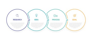 4 seçenek veya adımlı iş süreci bilgi şablonu. İnce çizgili modern kağıt tasarımı. Vektör illüstrasyon grafik tasarımı.