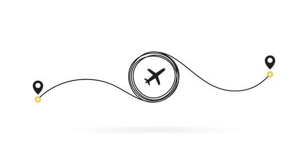 Icono Ubicación Ruta Con Ruta Concepto Viaje Avión Símbolo Viaje — Archivo Imágenes Vectoriales