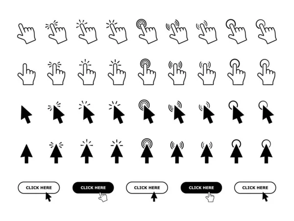 Set Computer Pointer Click Icon Clicking Arrows Hands Cursors Tools — Stock Vector