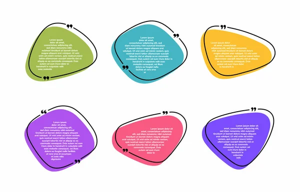 超级设置不同形状的手绘发短信盒 彩色引语中的泡泡 现代平面矢量图解 — 图库矢量图片
