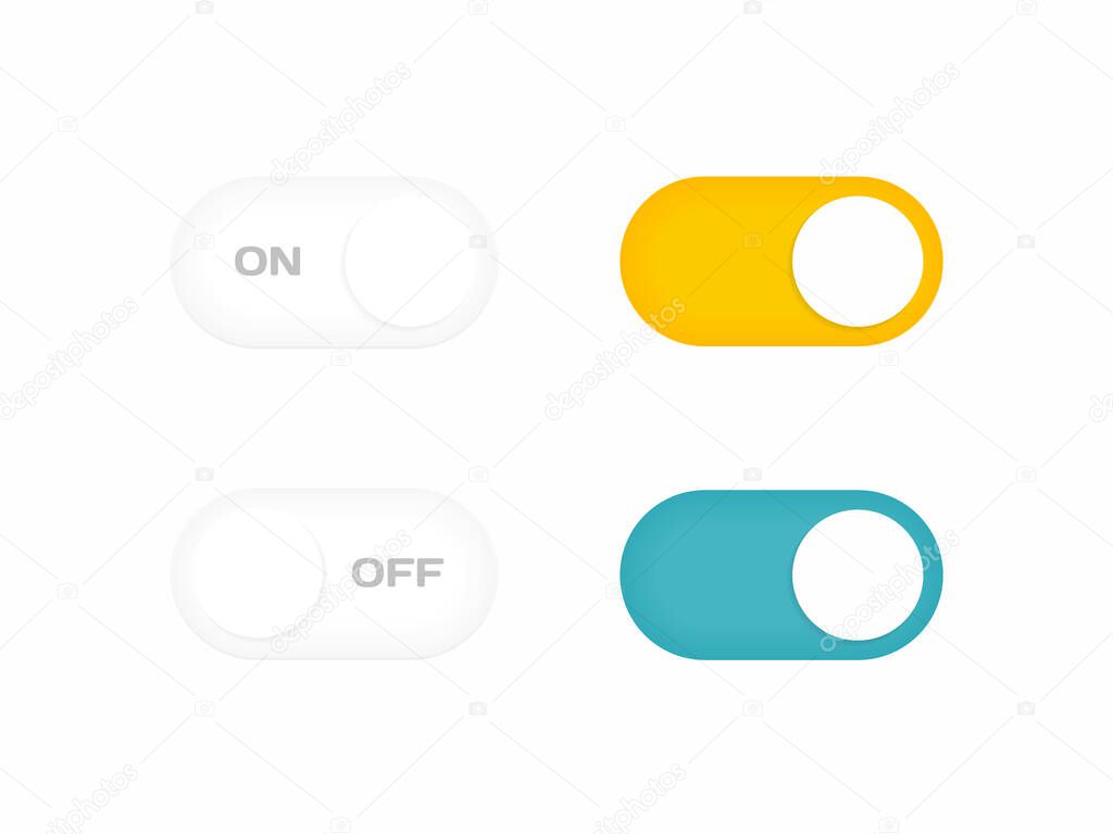 On and Off toggle switch buttons. Modern flat style vector illustration.