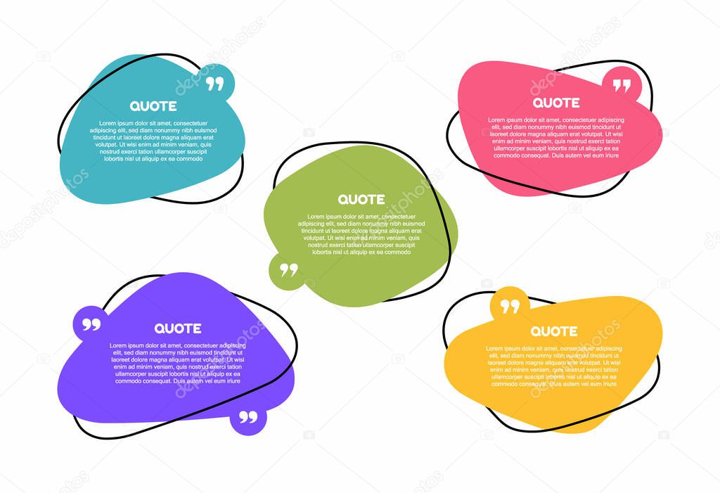 Super set different shape geometric texting boxes. Colored quote box speech bubble. Modern flat style vector illustration.