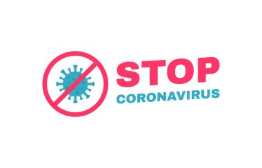 Coronavirus COVID-19 lable 'ı durdurun. Çin 'den Virüs Wu Han. Enfeksiyon yok ve koronavirüs konseptini durdur. Tehlikeli koronavirüs hücresi. Vektör illüstrasyonu.