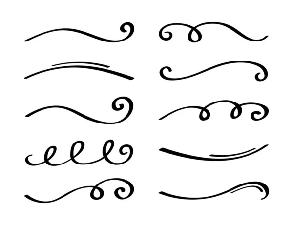 Ornament Divider Collection Hand Drawn Collection Curly Swishes Calligraphy Swirl — Stock Vector