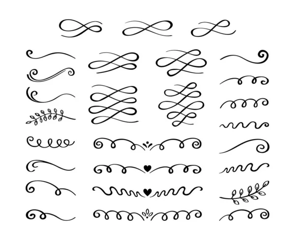 Ornament Hand Drawn Divider Collection Vintage Lines Borders Doodle Swirls — Stock Vector