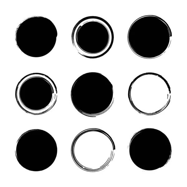 Cirkel Getextureerde Hand Getekend Abstracte Zwarte Inkt Slagen Set Geïsoleerd — Stockvector