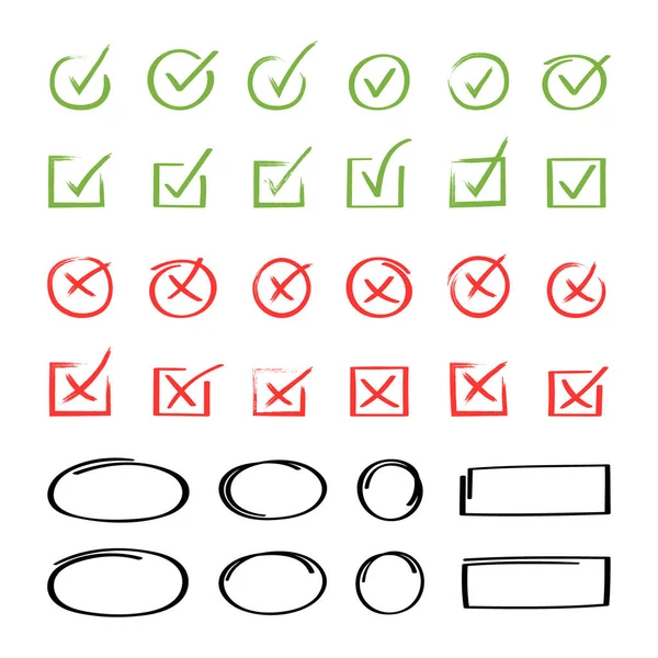 Marca Verificación Dibujada Mano Super Set Con Diferentes Flechas Círculo — Archivo Imágenes Vectoriales