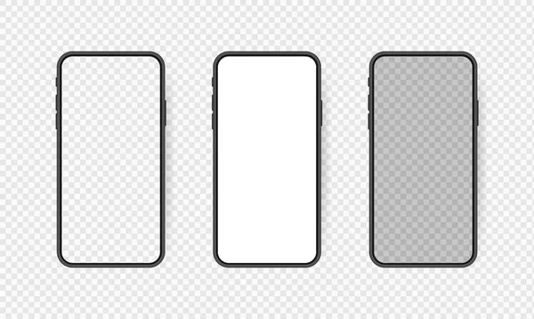 Set Realistic Smartphone Blank Screen Phone Mockup Isolated Transparent Background — Stock Vector