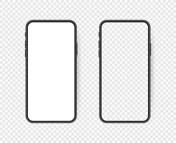 Set Realistic Smartphone Blank Screen Phone Mockup Isolated Transparent Background — Stock Vector