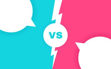 Konuşma baloncuklarıyla modern savaş geçmişi. Yıldırımlı savaş başlığı. Yarışmacılar, dövüşçüler ya da takımlar arasındaki yarışmalar. Vektör illüstrasyonu.