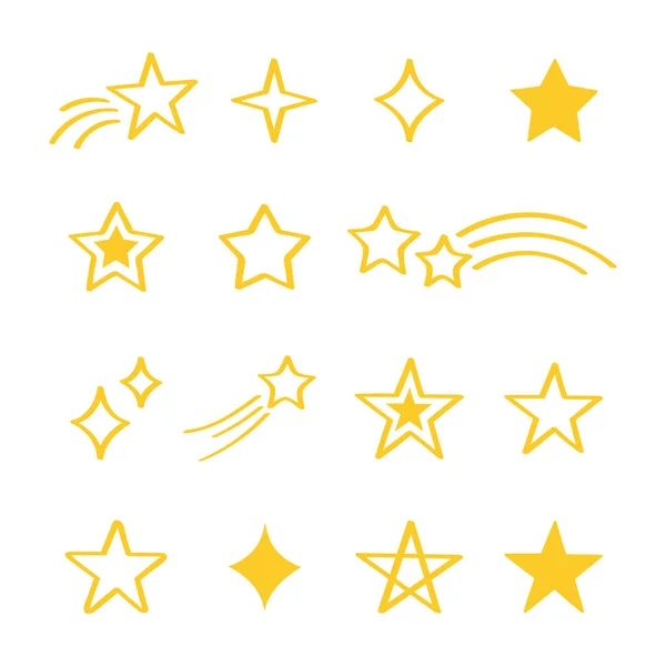 Setzen Sie Verschiedene Handgezeichnete Sterne Auf Weißem Hintergrund Doodle Stil — Stockvektor