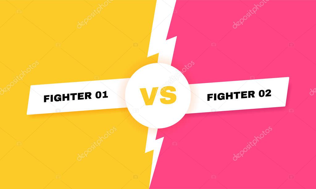 Modern versus battle background. Vs battle headline with lightning bolt. Competitions between contestants, fighters or teams. Vector illustration.