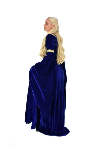 Teljes Hossza Portréja Csinos Szőke Hölgy Egy Kék Fantázia Középkori — Stock Fotó
