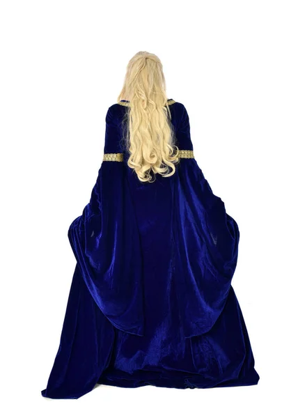 Teljes Hossza Portréja Csinos Szőke Hölgy Egy Kék Fantázia Középkori — Stock Fotó