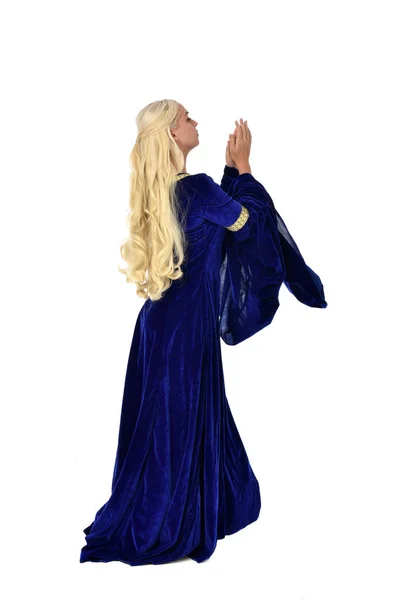 Celé Délce Portrét Hezká Blondýnka Dáma Sobě Modré Fantasy Středověké — Stock fotografie